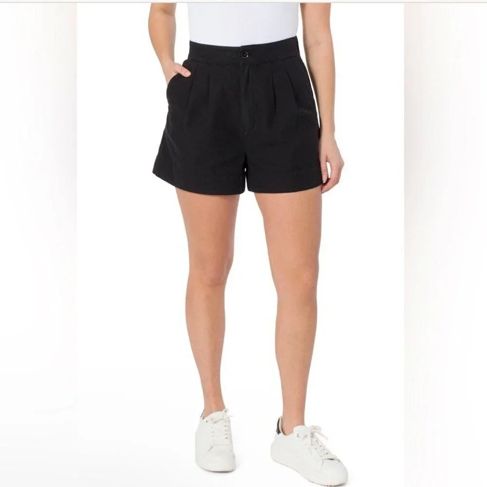 Joie Medium Pleated Linen Blend Women’s Black Shorts High Rise Pockets